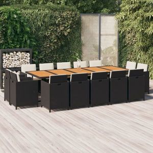 vidaXL Set mobilier de exterior cu perne, 15 piese, negru, poliratan imagine