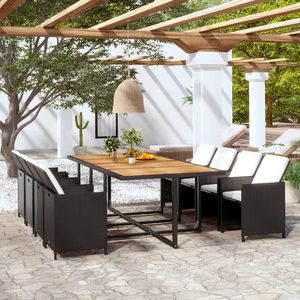 vidaXL Set mobilier de exterior cu perne, 13 piese, negru, poliratan imagine