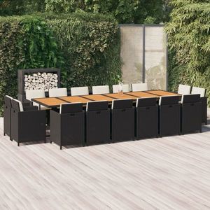 vidaXL Set mobilier de exterior cu perne, 17 piese, negru, poliratan imagine