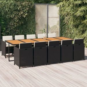 vidaXL Set mobilier de exterior cu perne, 11 piese, negru, poliratan imagine