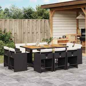 vidaXL Set mobilier de exterior cu perne, 11 piese, negru, poliratan imagine