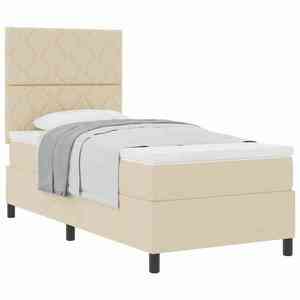 vidaXL Pat cu arcuri cu saltea cu headboard Crem 100 x 200 cm țesătură imagine
