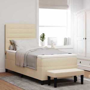 vidaXL Pat cu arcuri cu pernă cu headboard Crem 100 x 200 cm țesătură imagine