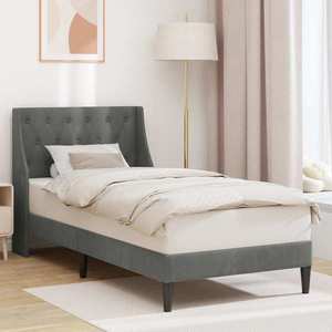 vidaXL Cadru de pat cu headboard Gri închis 100 x 200 cm Catifea imagine