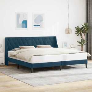 vidaXL Cadru de pat cu headboard albastru 200 x 200 cm Catifea imagine