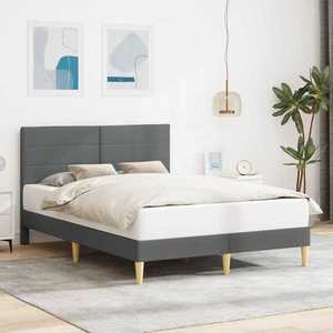 vidaXL Cadru de pat cu headboard Gri închis 120 x 200 cm Țesătură imagine