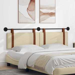 vidaXL Cap de pat suspendat Pe perete Crem 190 x 55 x 5 cm PU antic imagine