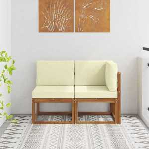 vidaXL Canapea de exterior din mijloc și colț 2 Bucată Natural și Crem imagine