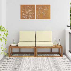 vidaXL Canapea de exterior cu pernă 2 Bucată Natural și Crem imagine