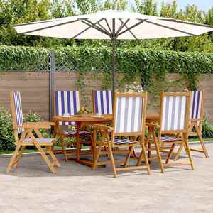 vidaXL Set mobilier de grădină 7 piese textil albastru alb/lemn masiv imagine