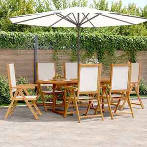 vidaXL Set mobilier de grădină 7 piese textil alb crem/lemn masiv imagine