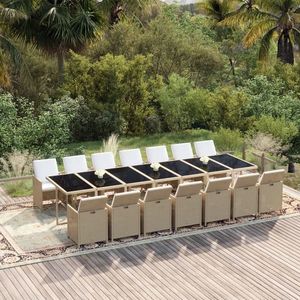 vidaXL Set mobilier de exterior cu perne, 15 piese, bej, poliratan imagine
