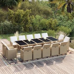 vidaXL Set mobilier de exterior cu perne, 15 piese, bej, poliratan imagine
