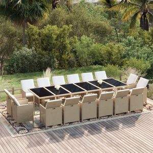 vidaXL Set mobilier de exterior cu perne, 17 piese, bej, poliratan imagine