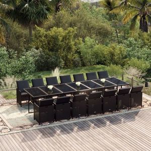 vidaXL Set mobilier de exterior cu perne, 15 piese, negru, poliratan imagine