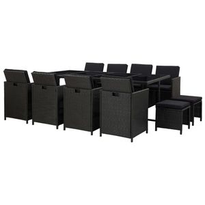 vidaXL Set mobilier de exterior cu perne, 13 piese, negru, poliratan imagine