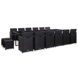 vidaXL Set mobilier de exterior cu perne, 17 piese, negru, poliratan imagine