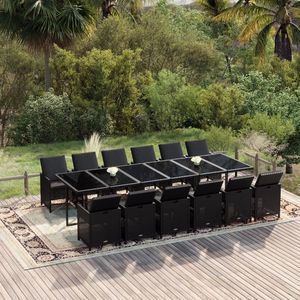 vidaXL Set mobilier de exterior cu perne, 13 piese, negru, poliratan imagine