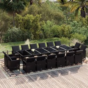 vidaXL Set mobilier de exterior cu perne, 17 piese, negru, poliratan imagine