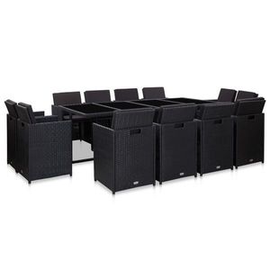 vidaXL Set mobilier de exterior cu perne, 13 piese, negru, poliratan imagine