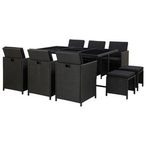 vidaXL Set mobilier de exterior cu perne, 11 piese, negru, poliratan imagine