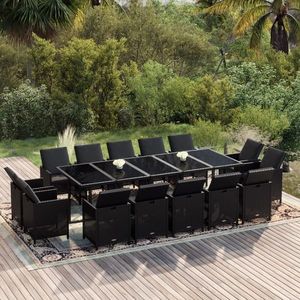vidaXL Set mobilier de exterior cu perne, 15 piese, negru, poliratan imagine