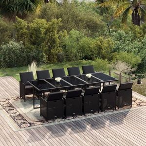 vidaXL Set mobilier de exterior cu perne, 11 piese, negru, poliratan imagine