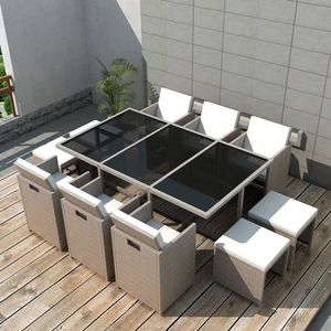 vidaXL Set mobilier de exterior cu perne, 11 piese, bej, poliratan imagine