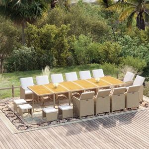 vidaXL Set mobilier de exterior cu perne, 17 piese, bej, poliratan imagine