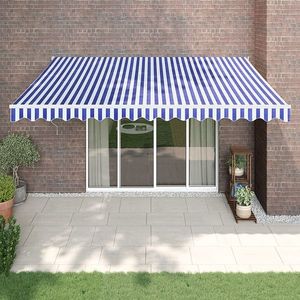 vidaXL Copertină retractabilă albastru/alb, 4x3 m, textil/aluminiu imagine