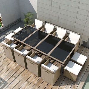 vidaXL Set mobilier de exterior cu perne, 13 piese, bej, poliratan imagine