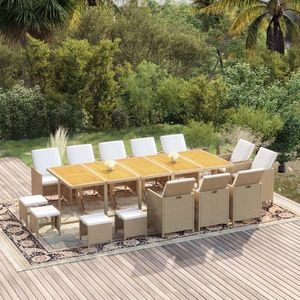 vidaXL Set mobilier de exterior cu perne, 15 piese, bej, poliratan imagine