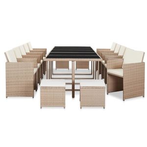vidaXL Set mobilier de exterior cu perne, 15 piese, bej, poliratan imagine