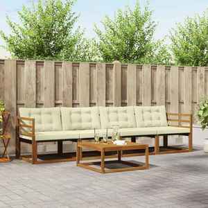 vidaXL Set de canapele de exterior cu pernă 5 pcs Natural și Crem imagine