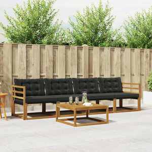 vidaXL Set de canapele de exterior cu pernă 5 pcs Natural și Negru imagine