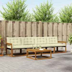 vidaXL Set de canapele de exterior cu pernă 5 pcs Natural și Crem imagine