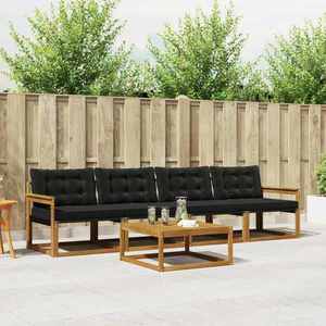 vidaXL Set de canapele de exterior cu pernă 5 pcs Natural și Negru imagine