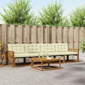 vidaXL Set de canapele de exterior cu pernă 5 pcs Natural și Crem imagine