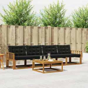 vidaXL Set de canapele de exterior cu pernă 5 pcs Natural și Negru imagine