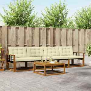 vidaXL Set de canapele de exterior cu pernă 5 pcs Natural și Crem imagine