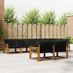 vidaXL Set de canapele de exterior cu pernă 8 pcs Natural și Negru imagine