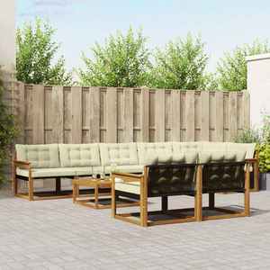 vidaXL Set de canapele de exterior cu pernă 9 pcs Natural și Crem imagine