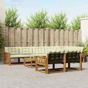 vidaXL Set de canapele de exterior cu pernă 9 pcs Natural și Crem imagine