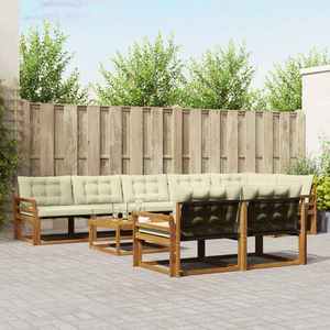 vidaXL Set de canapele de exterior cu pernă 9 pcs Natural și Crem imagine