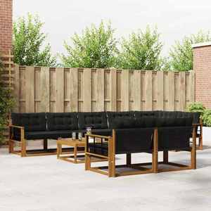 vidaXL Set de canapele de exterior cu pernă 9 pcs Natural și Negru imagine