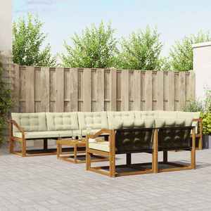 vidaXL Set de canapele de exterior cu pernă 9 pcs Natural și Crem imagine