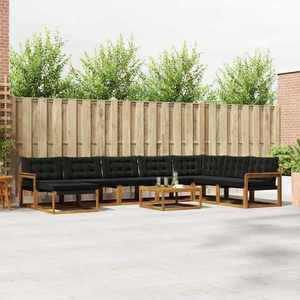 vidaXL Set de canapele de exterior cu pernă 9 pcs Natural și Negru imagine