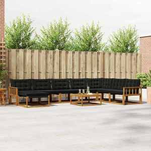 vidaXL Set de canapele de exterior cu pernă 9 pcs Natural și Negru imagine