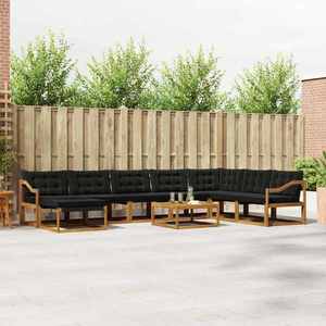 vidaXL Set de canapele de exterior cu pernă 9 pcs Natural și Negru imagine