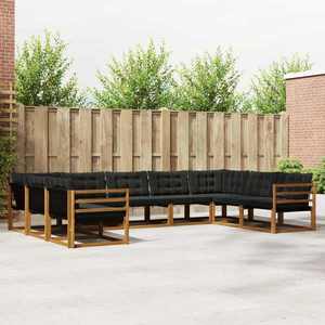 vidaXL Set de canapele de exterior cu pernă 9 pcs Natural și Negru imagine